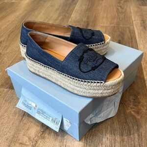 Prada Espadrille Denim Platform Sandals